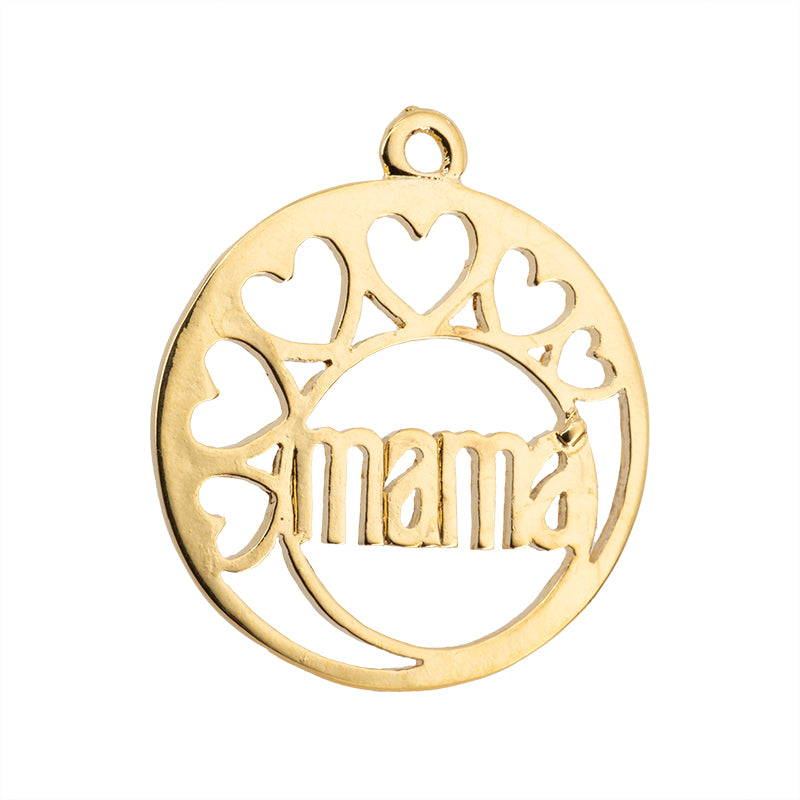 Dije Chapa Redondo con Corazon Mama 29x26.5mm Dorado