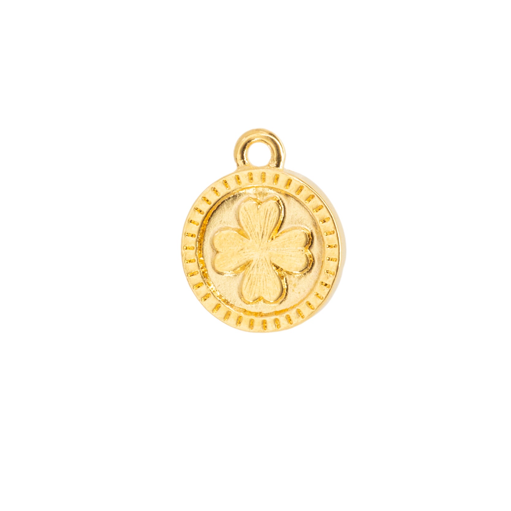 Dije Chapa Moneda de La Suerte Trebol 16x13mm Dorado