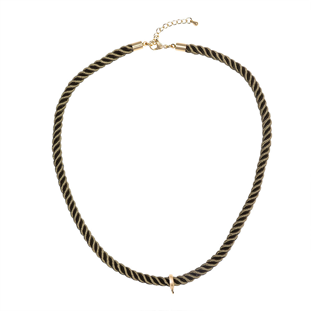 Collar Cordón Trenzado con Pasacadena y Extencion Verde Militar