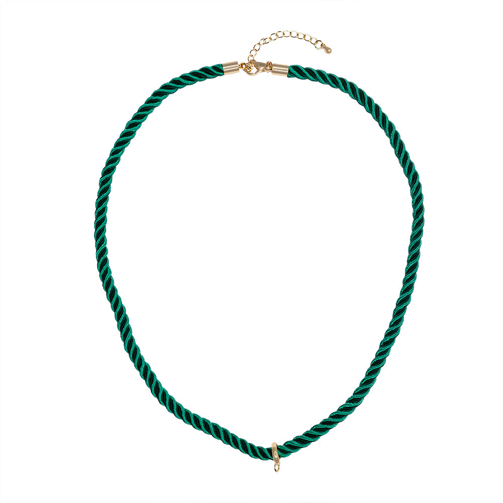 Collar Cordón Trenzado con Pasacadena y Extencion Verde