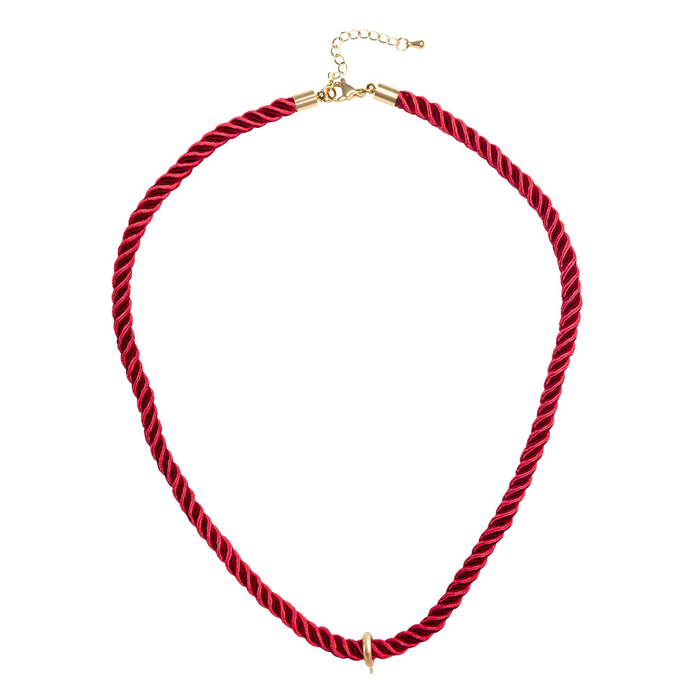 Collar Cordón Trenzado con Pasacadena y Extencion Rojo