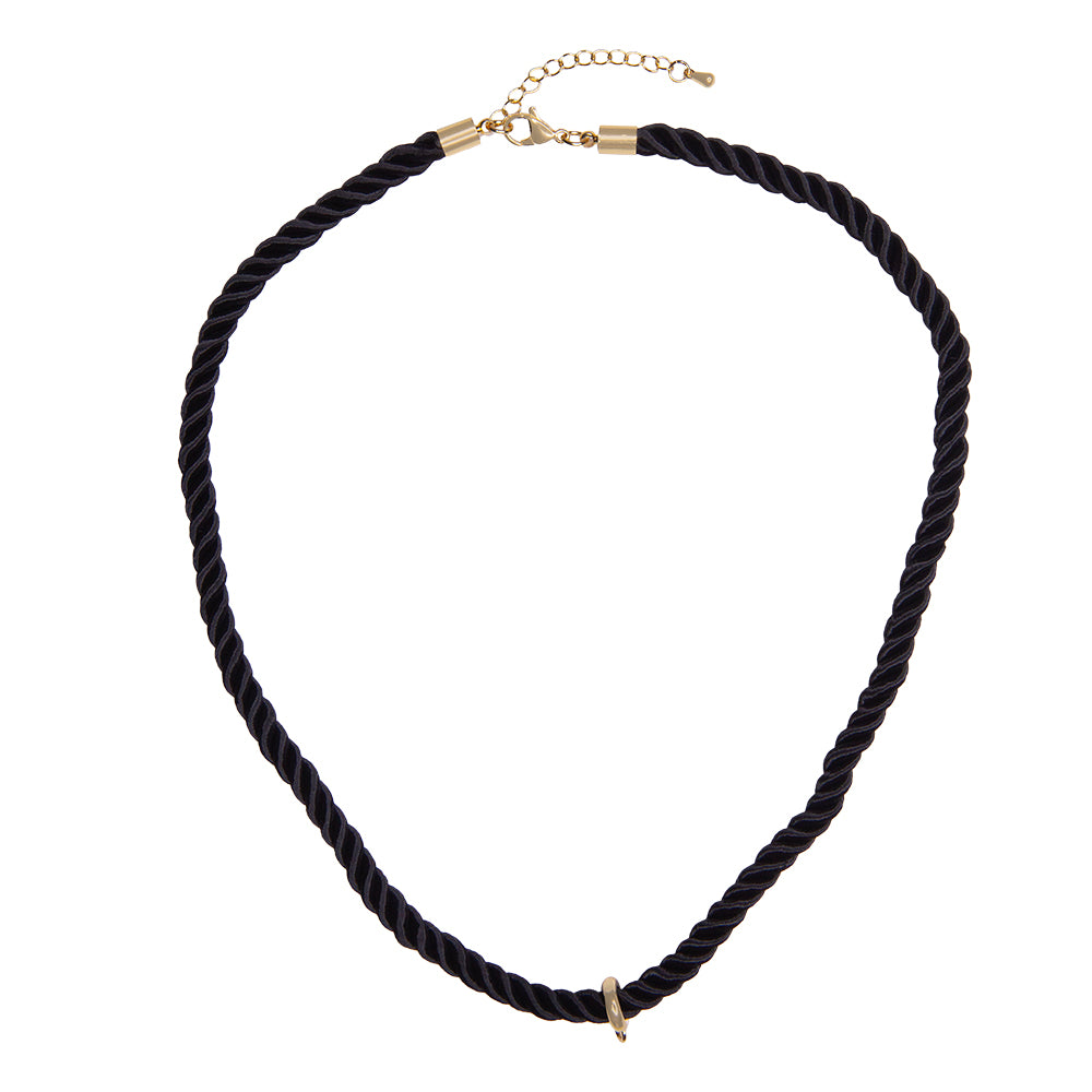 Collar Cordón Trenzado con Pasacadena y Extencion Negro
