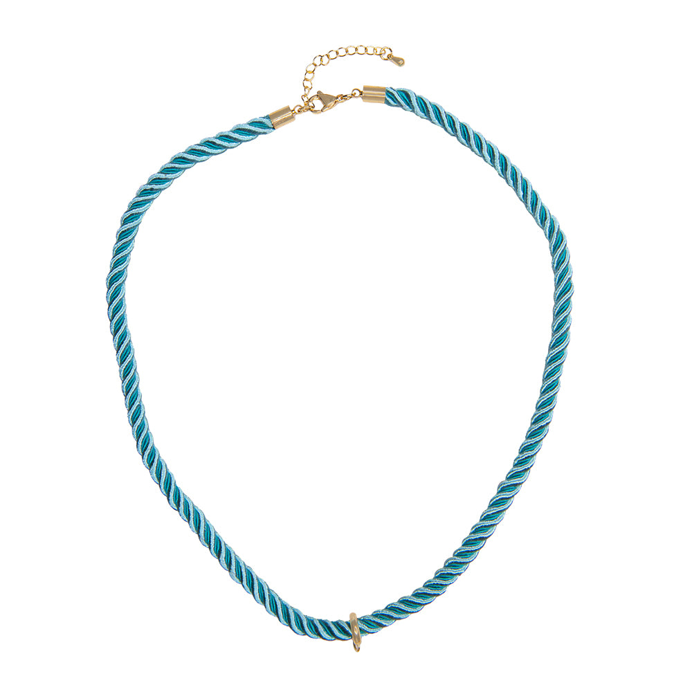Collar Cordón Trenzado con Pasacadena y Extencion Azul