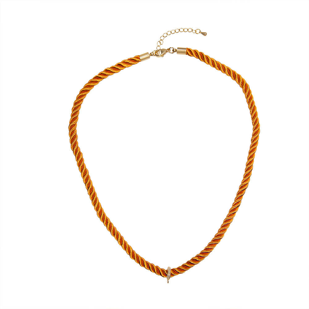 Collar Cordón Trenzado con Pasacadena y Extencion Naranja