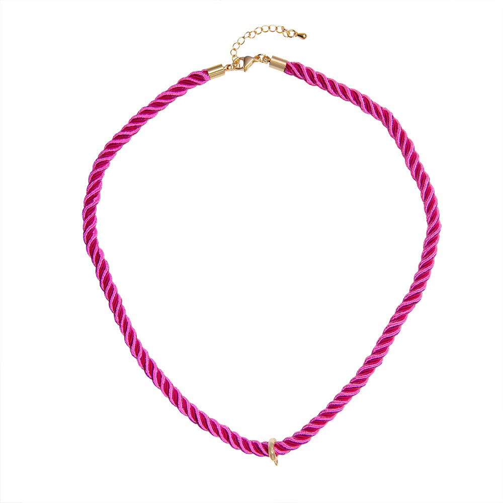 Collar Cordón Trenzado con Pasacadena y Extencion Rosa