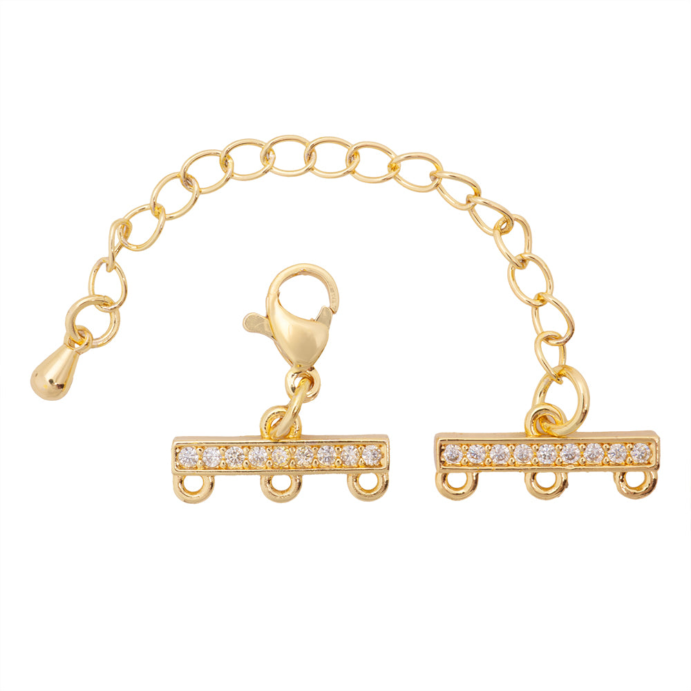 Terminal Para 3 Hilos con Circonia Extensión y Broche 15.9x7mm Dorado