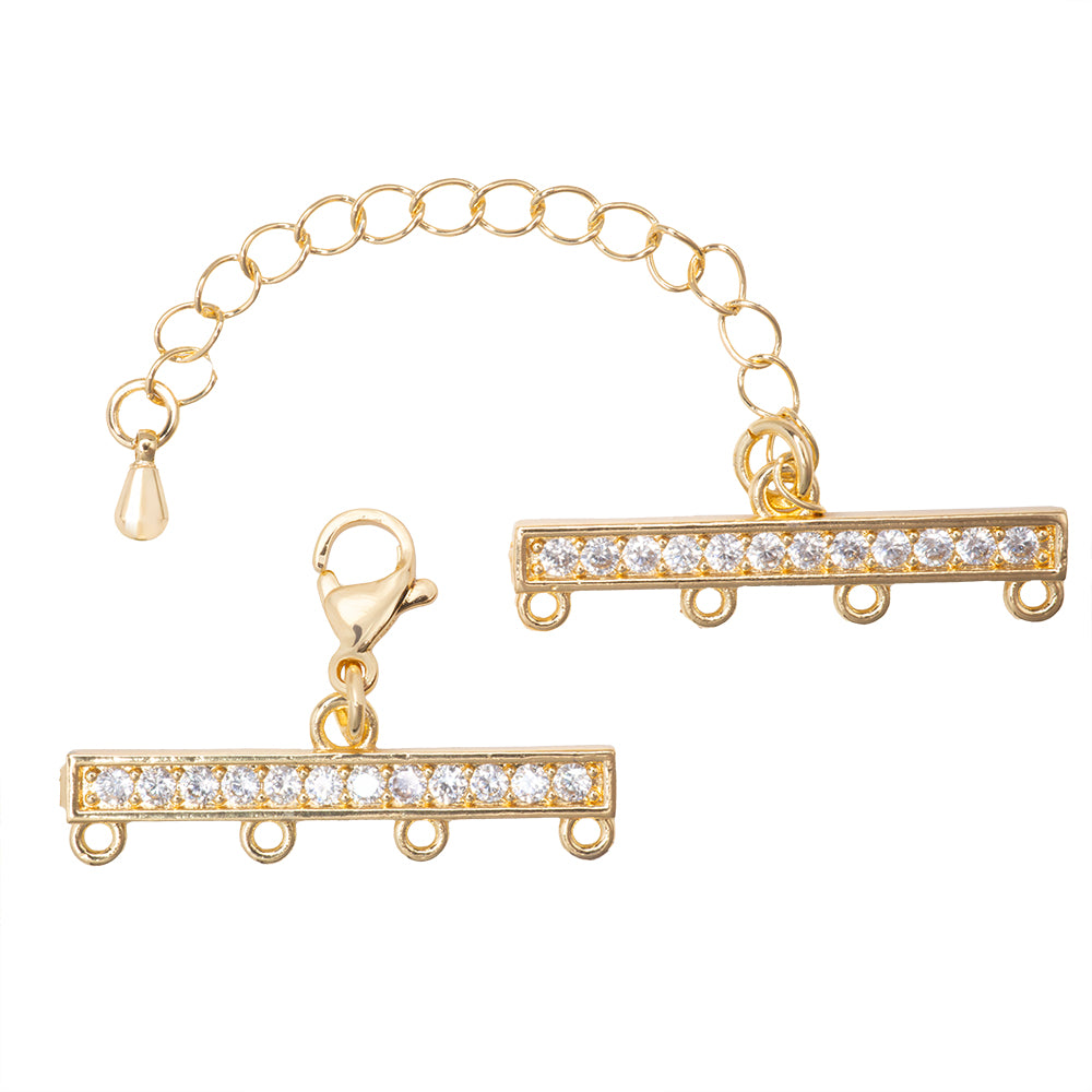 Terminal Para 4 Hilos con Circonia Extensión y Broche 29x9mm Dorado
