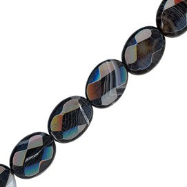 Agata C/Veta Oval Facetado 18x13mm Negro