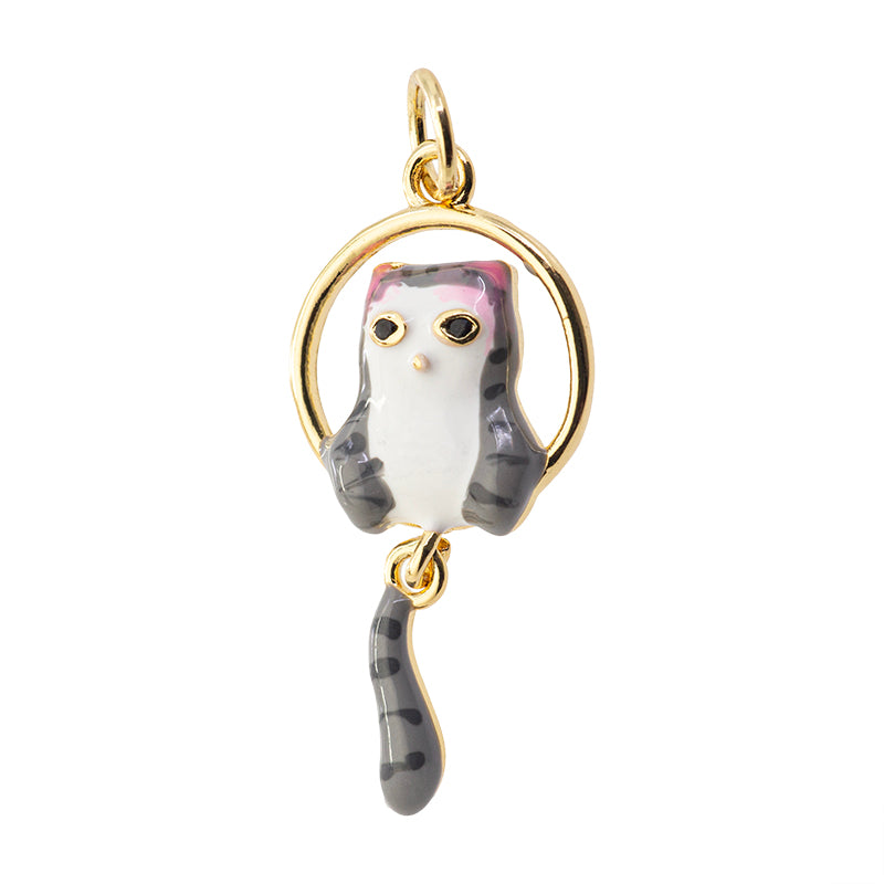 Dije Chapa con Resina Gatito Gris 20x15.6mm Dorado