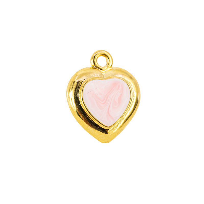 Dije Chapa con Resina Corazon Rosa 16.8x16.7mm Dorado