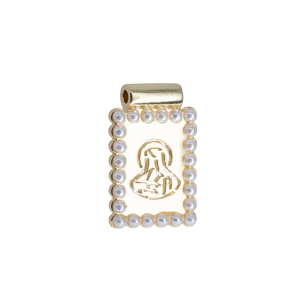 Dije Escapulario con Perla Virgen 23x14.5mm Dorado