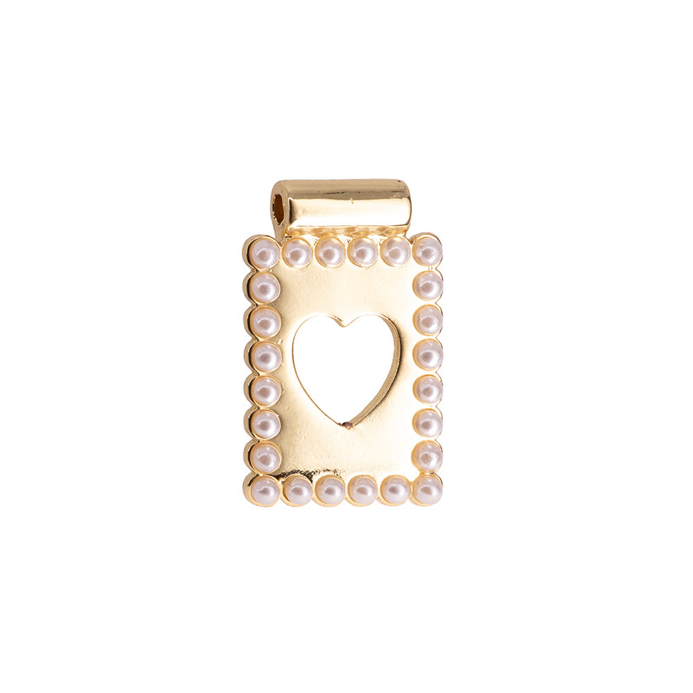 Dije Escapulario con Perla Corazón 23x14.5mm Dorado