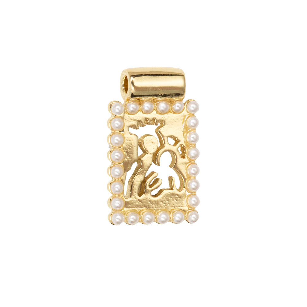 Dije Chapa con Perla Escapulario Virgen 15.7x9.5mm Dorado