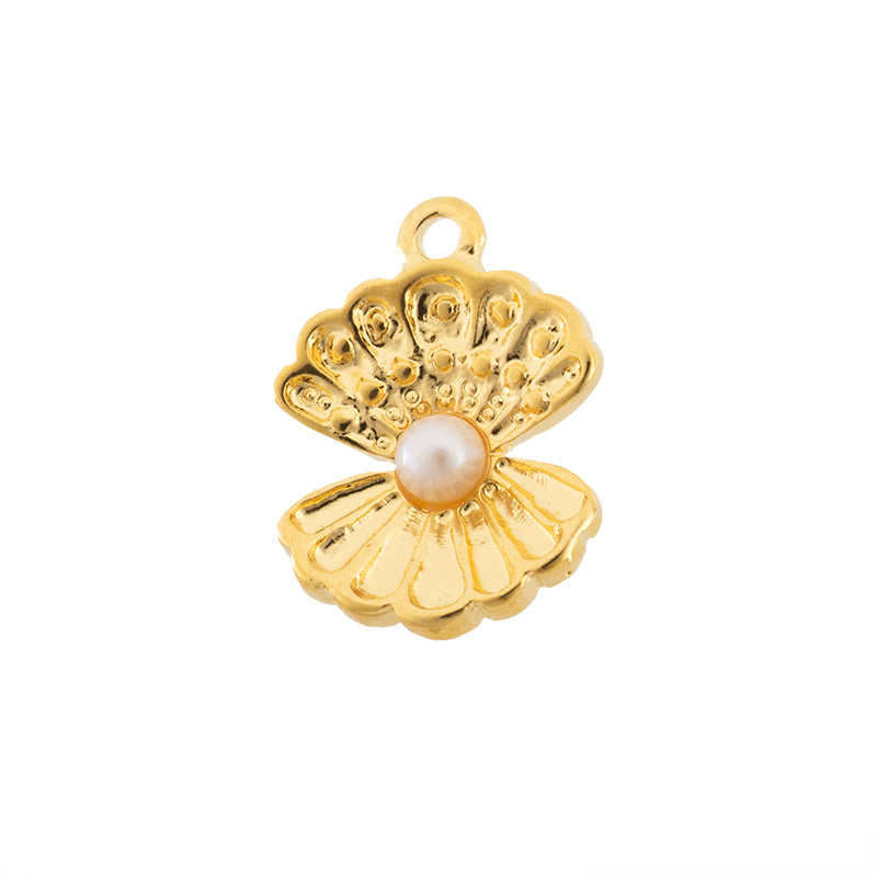 Dije Chapa Concha de Mar con Perla 18.2x13.8mm Dorado