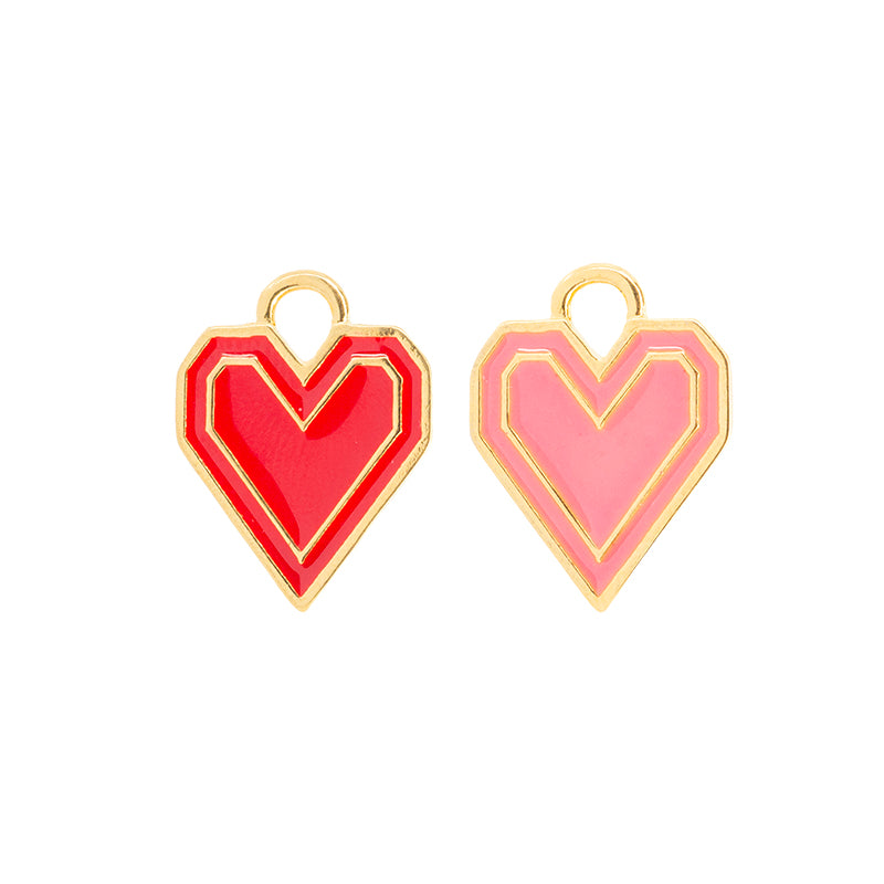 Dije Chapa Corazón Diamante con Resina Varios Colores 23x17.4mm Dorado