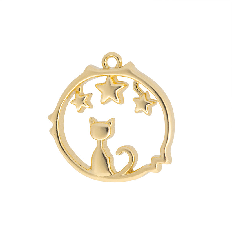 Dije Chapa Gato y Estrellas 16x16mm Dorado