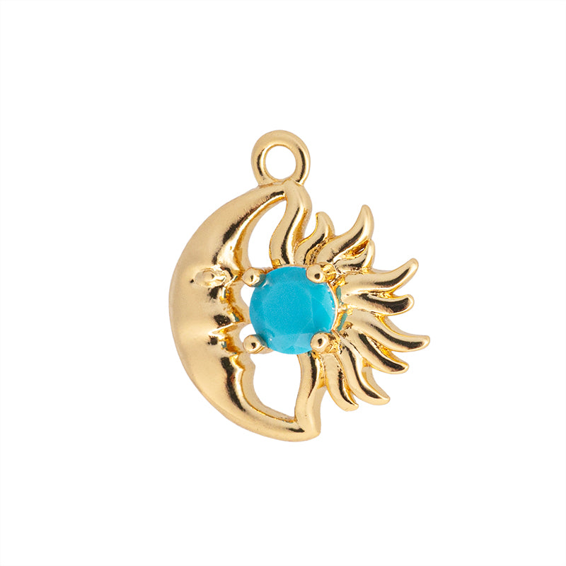 Dije Chapa con Turquesa Luna y Sol 14.2x11.7mm Dorado