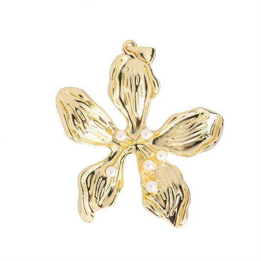 Dije Chapa Flor Orquídea con Perla 40x36.5mm Dorado