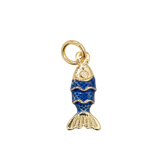Dije Chapa Pez con Esmalte Azul 15x5mm Dorado