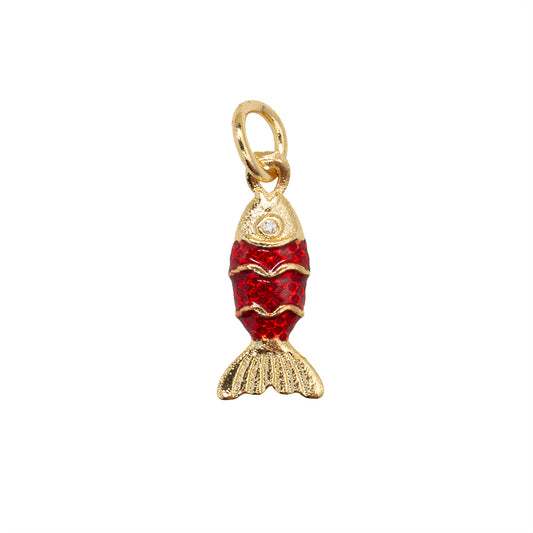 Dije Chapa Pez con Esmalte Rojo 15x5mm Dorado
