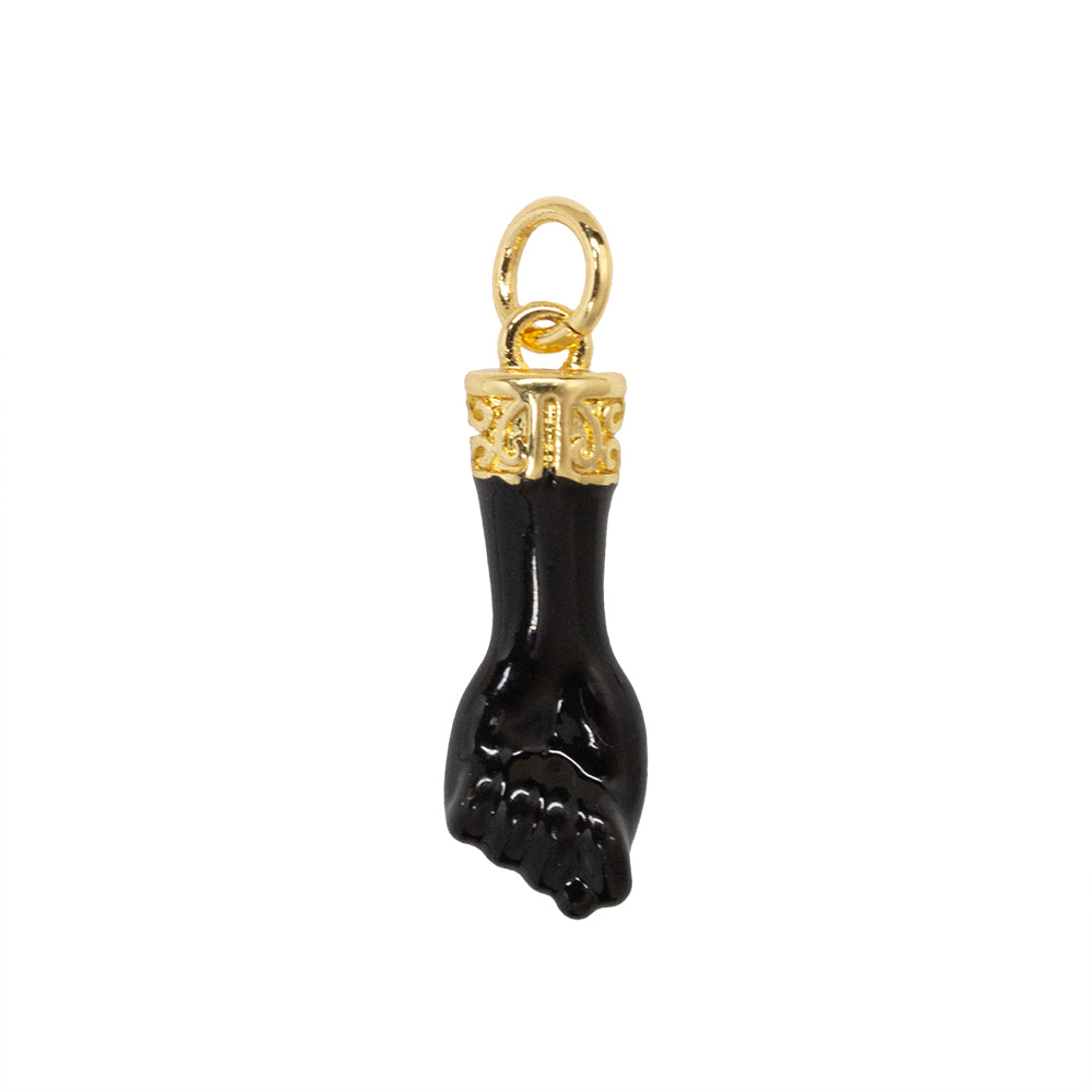 Dije Chapa Puño con Esmalte Negro 20x6.6mm Dorado