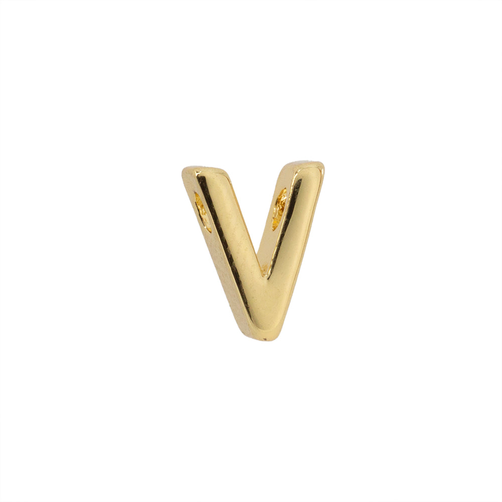 Dije Chapa Letra V 8.5x6mm Dorado
