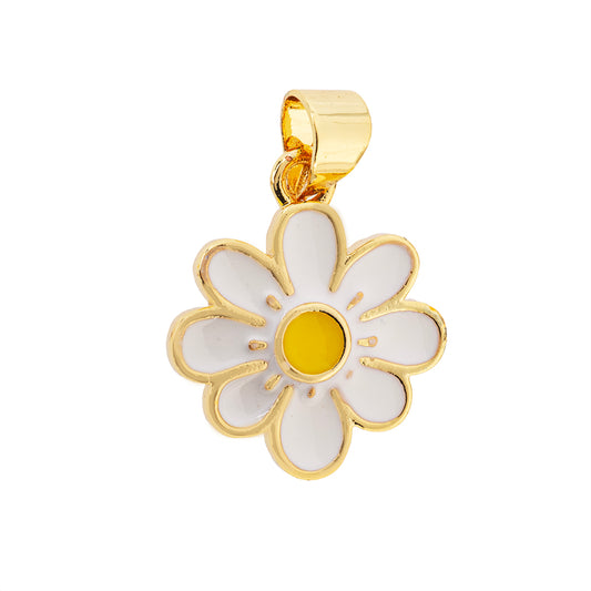Dije Flor Margarita con Esmalte 17.5x15mm Dorado