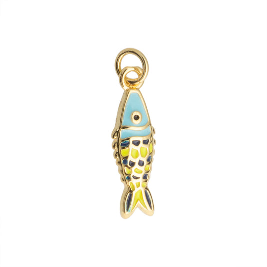 Dije Pez Esmaltado Azul 21x6.5mm Dorado