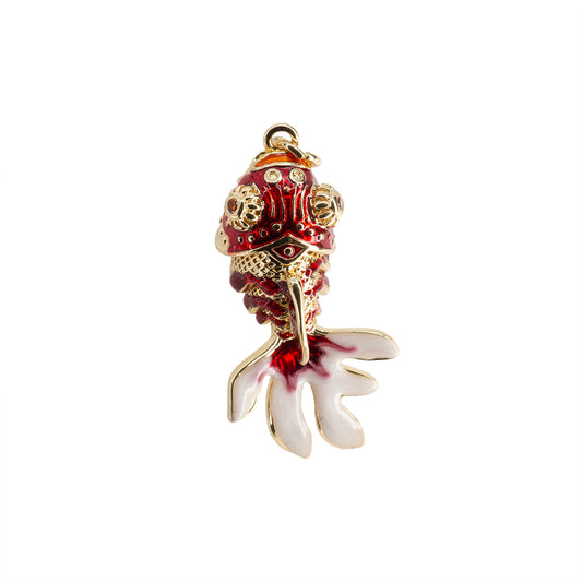Dije Pez Coi Esmaltado Rojo 35x12mm Dorado