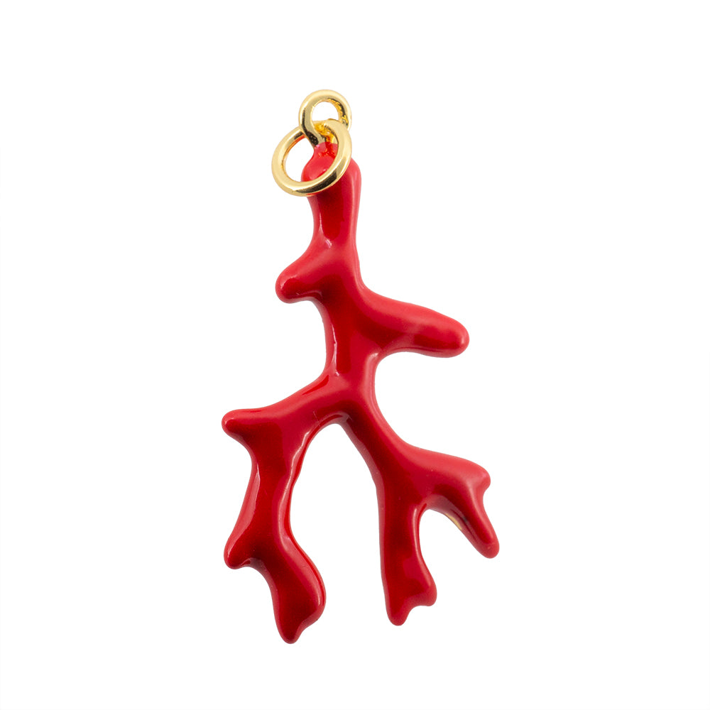 Dije Coral Esmaltado Rojo 31x17mm Dorado