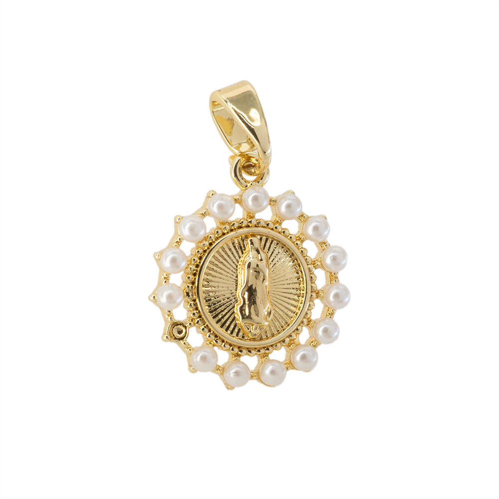 Dije Virgen de Guadalupe Circular con Perla 17x15mm Dorado