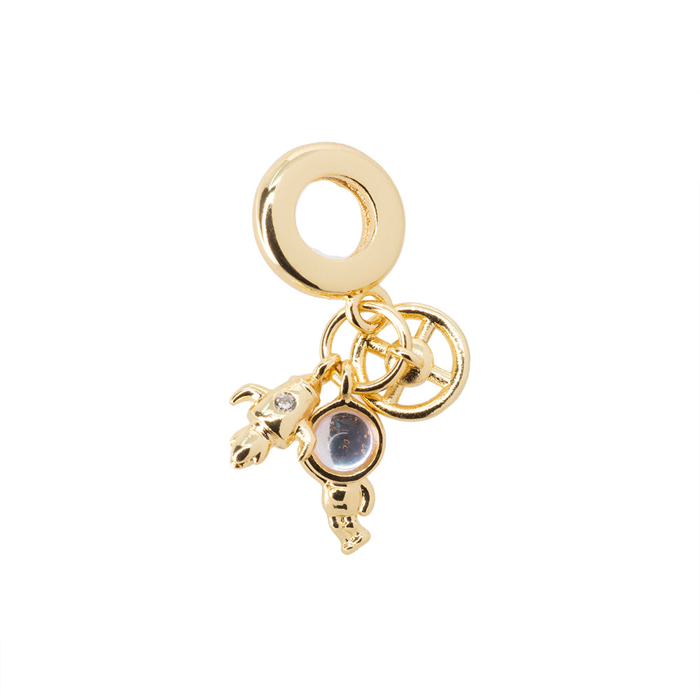 Dije Cohete Astronauta y Volante 11x2mm Dorado