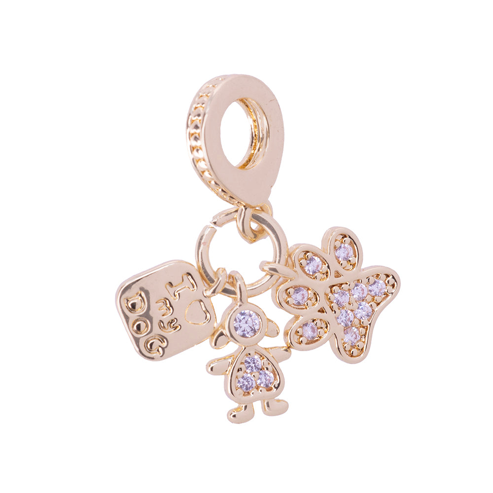 Dije Placa Niña y Huella de Perro 11x2mm Dorado