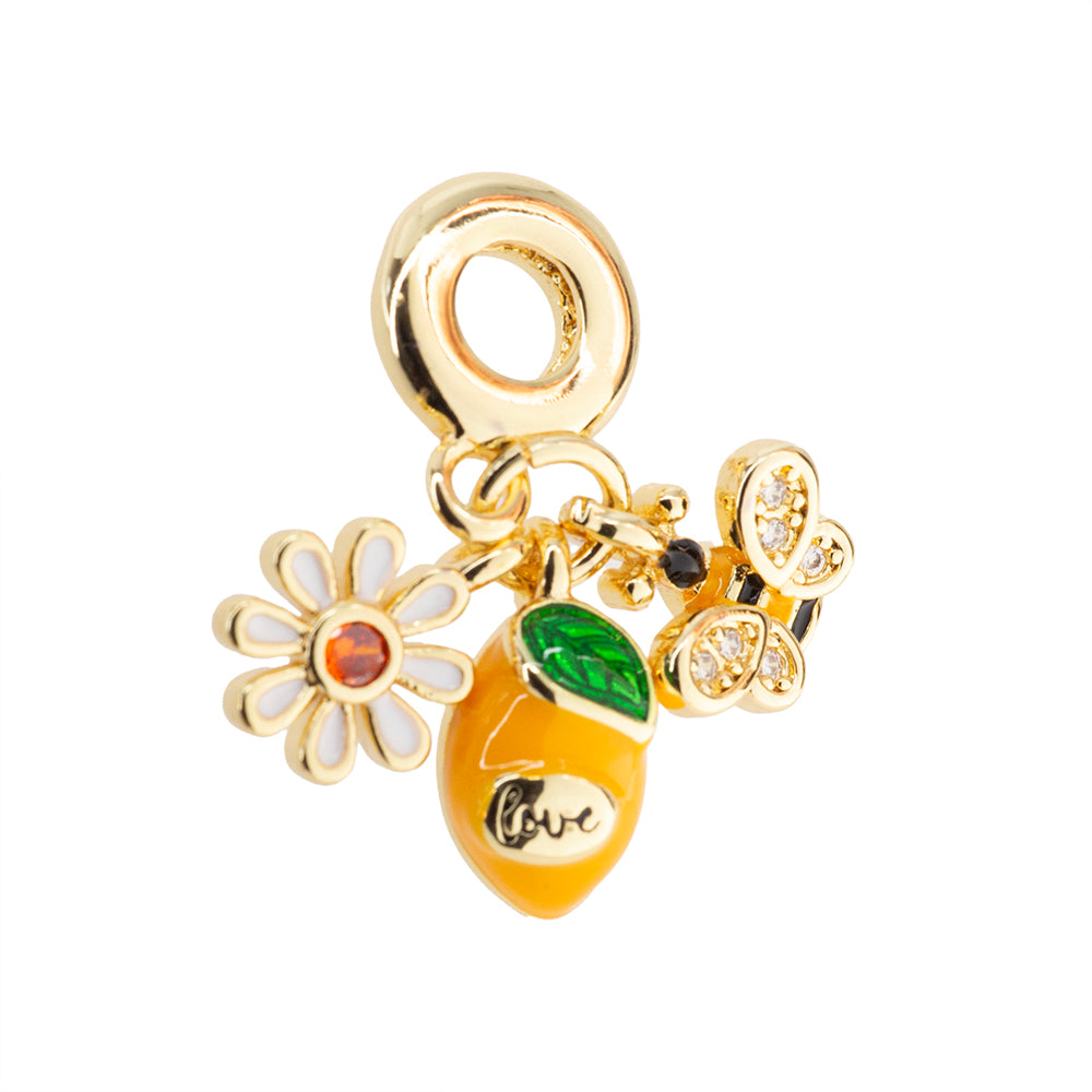 Dije Flor Margarita Limón y Abeja 11x2mm Dorado