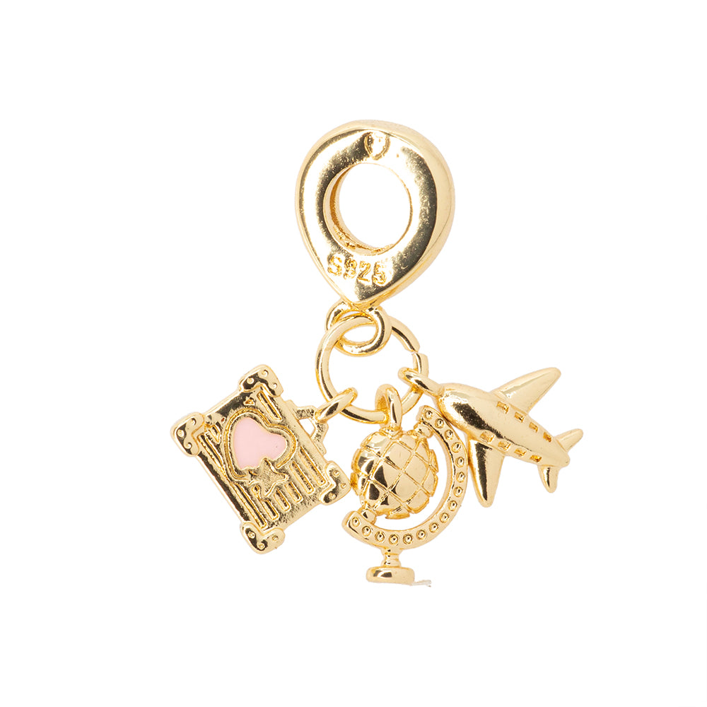Dije Maleta Mundo y Avión 11x2mm Dorado