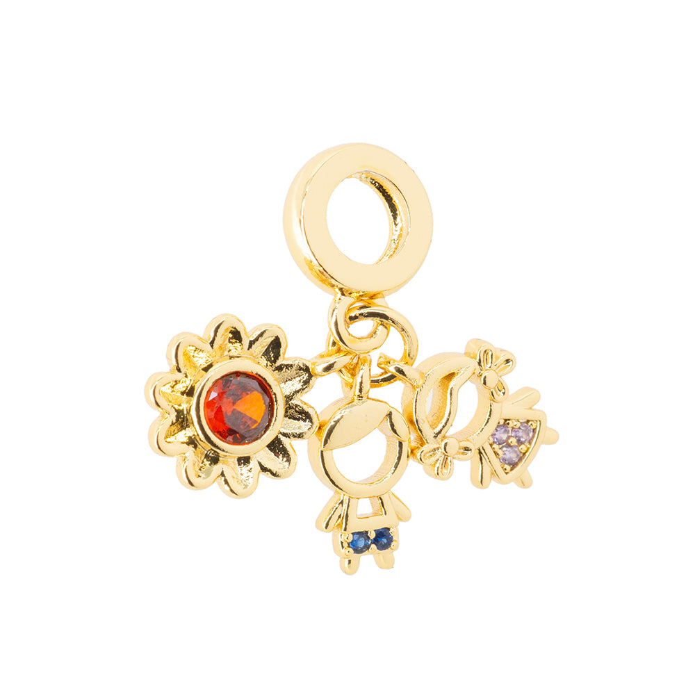 Dije Niño Niña y Flor con Circonia 11x2mm Dorado