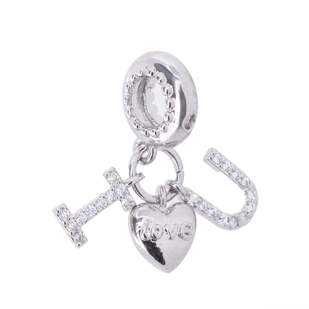 Dije Corazón y U con Circonia 11x2mm Plateado