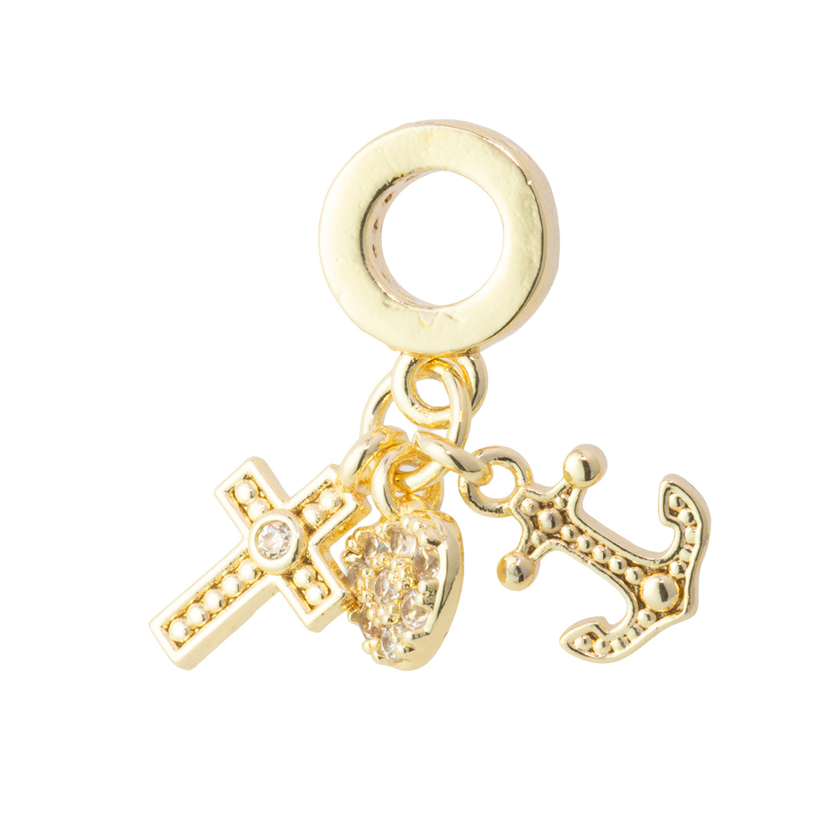 Dije Cruz Corazón Ancla 11x2mm Dorado