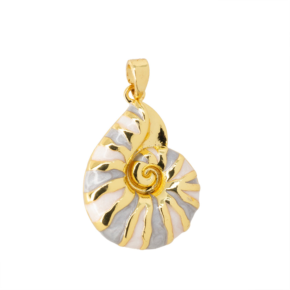 Dije Caracol Esmaltado Blanco con Gris 24x17mm Dorado
