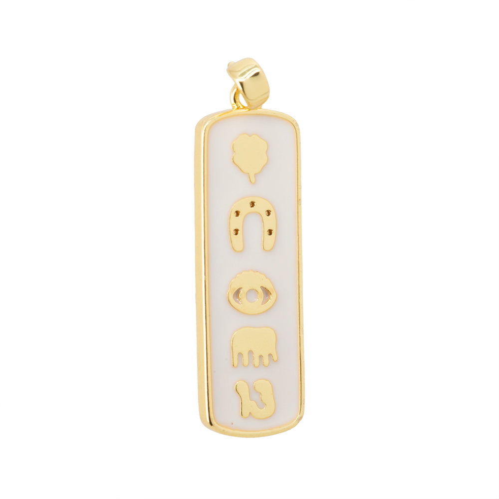 Dije Placa de la Suerte Esmaltado Blanco 33x10mm Dorado