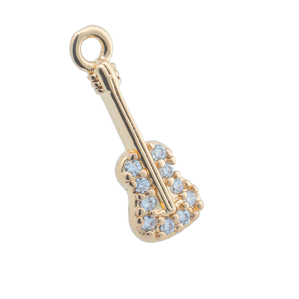 Mini Dije Guitarra con Circonia 13.5x5mm Dorado