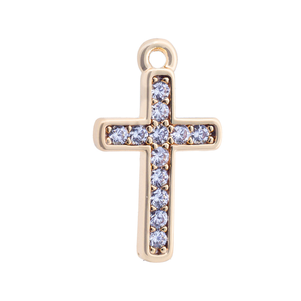 Mini Dije Cruz con Circonia 18.5x11mm Dorado