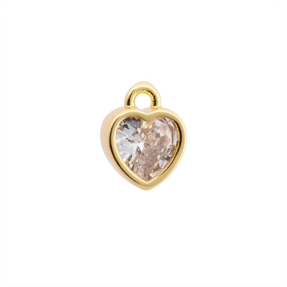Mini Dije Corazón con Circonia Transparente 9.5x7.5mm Dorado