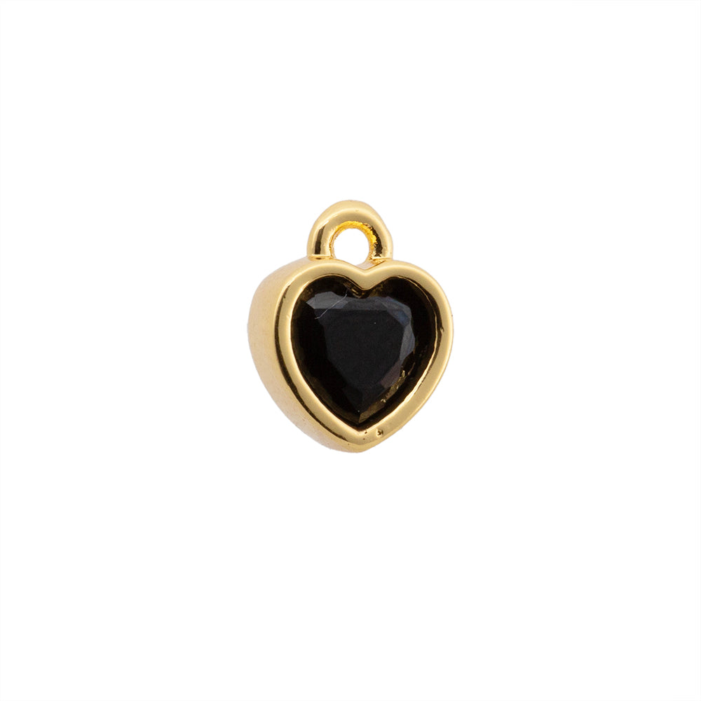Mini Dije Corazón con Circonia Negra 9.5x7.5mm Dorado