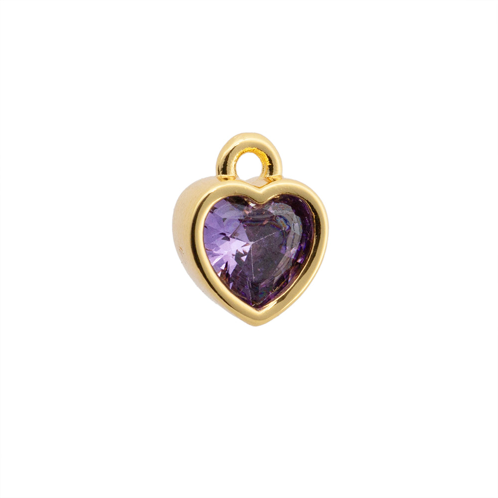 Mini Dije Corazón con Circonia Morada 9.5x7.5mm Dorado