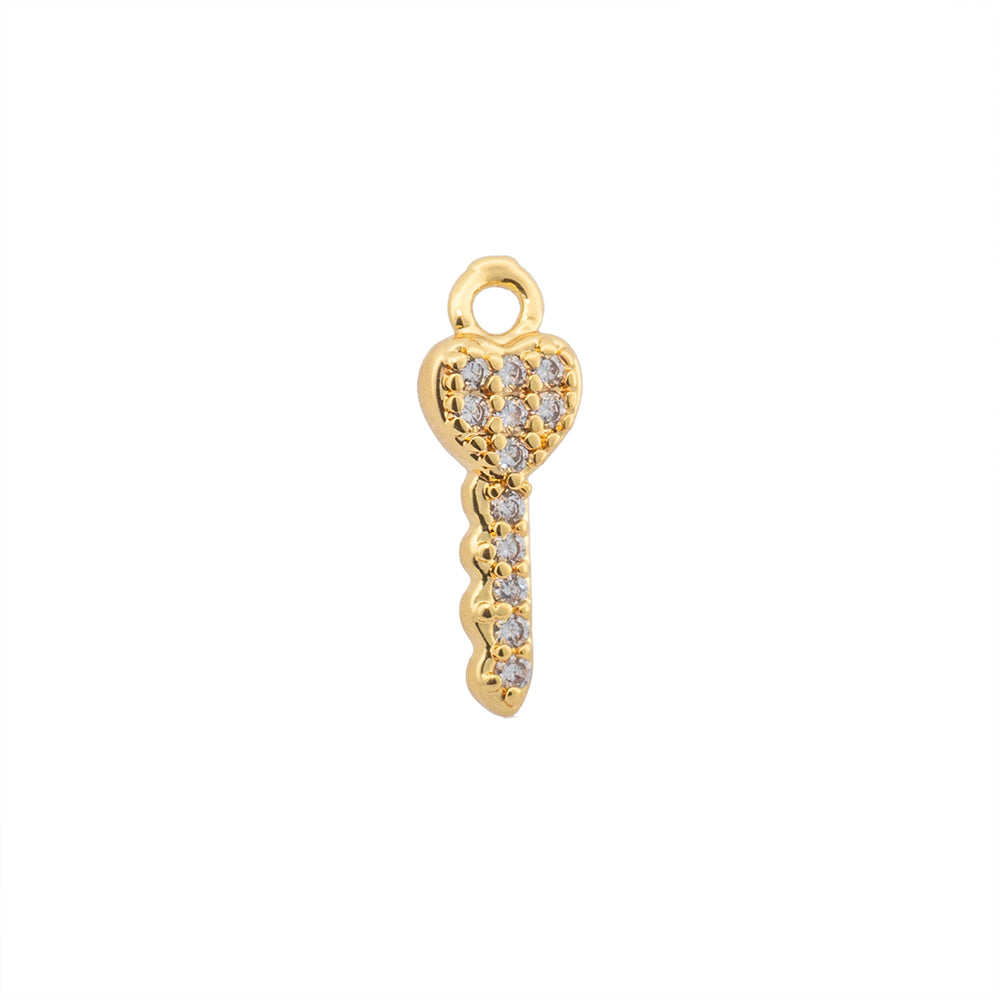 Mini Dije Llave con Circonia 12.5x4.5mm Dorado