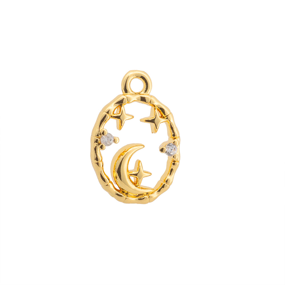 Mini Dije Luna Estrellas con Circonia 13x9mm Dorado