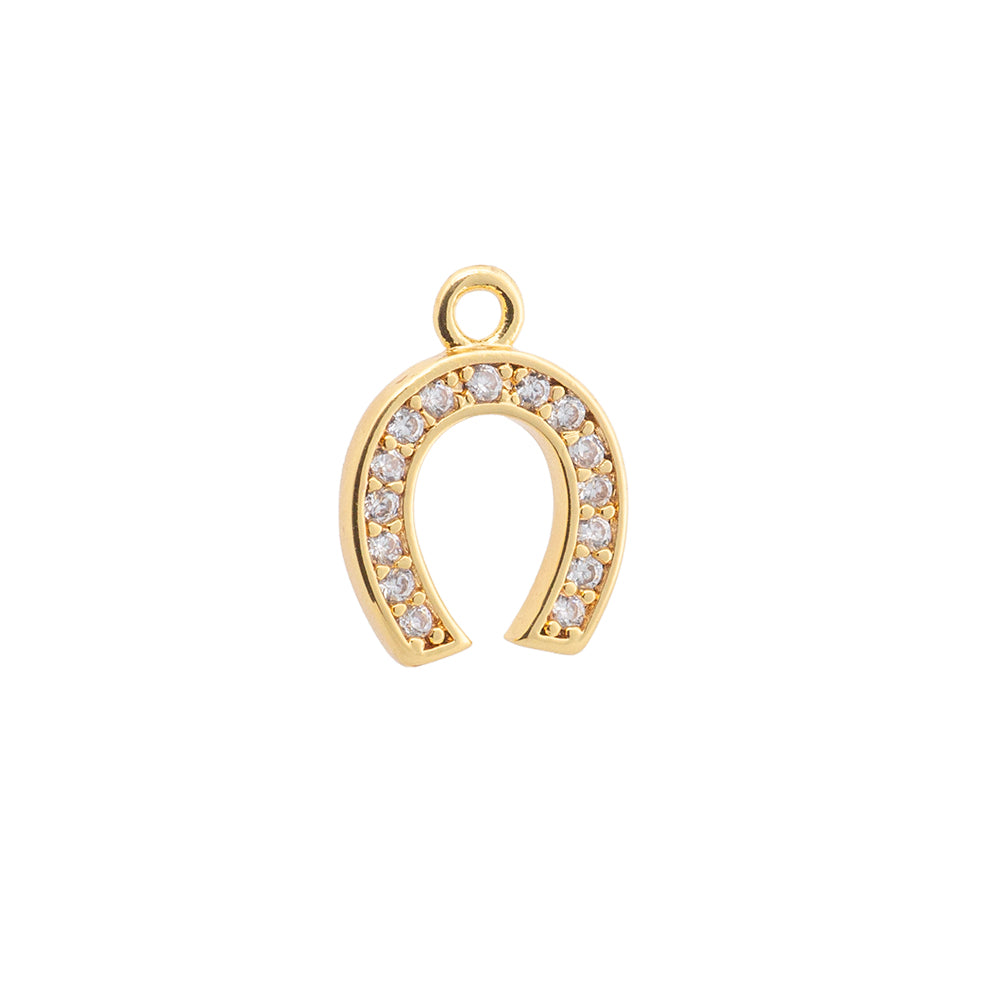 Mini Dije Herradura con Circonia 11.5x8.5mm Dorado
