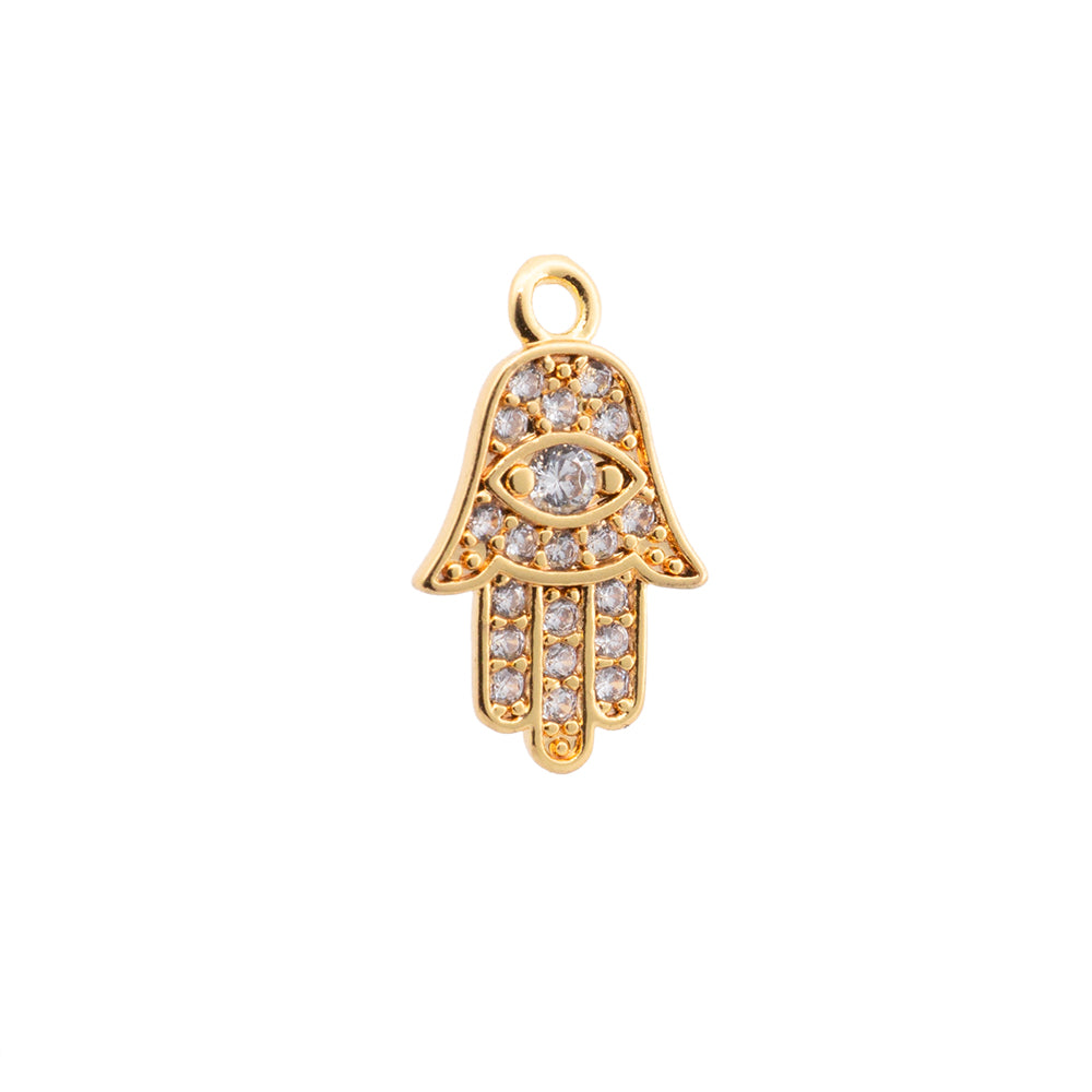 Mini Dije Mano Hamsa con Circonia 14x8mm Dorado