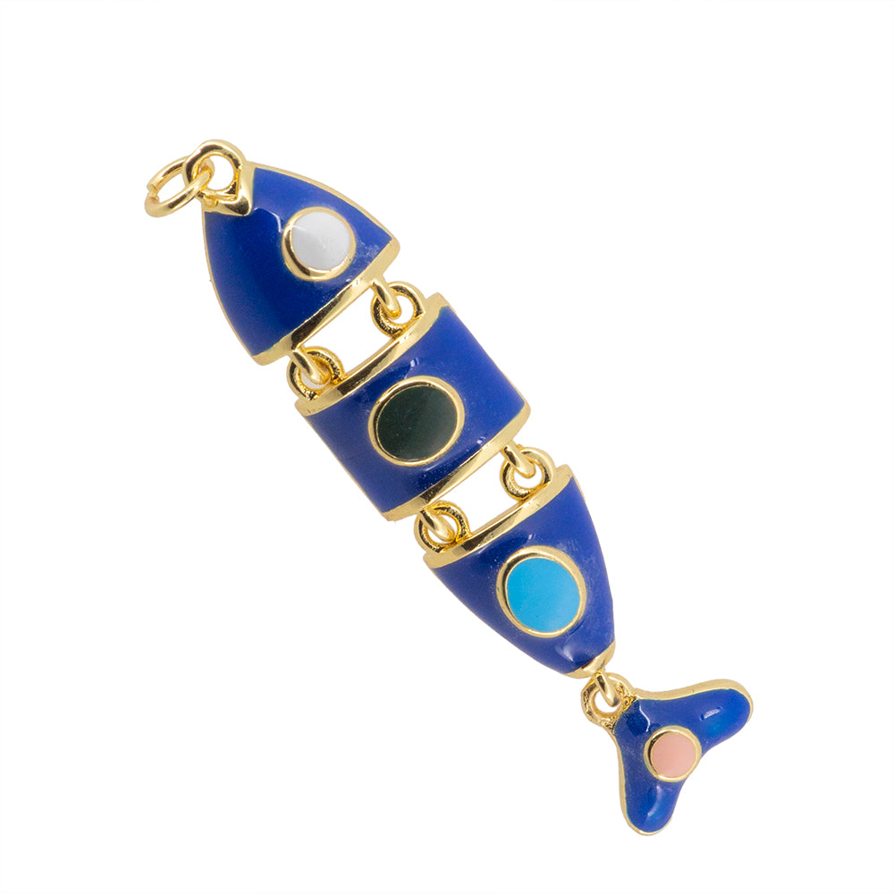 Dije Pez en Partes Esmaltado Azul 52x11.5mm Dorado